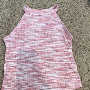 High neck pink stripe crop top
